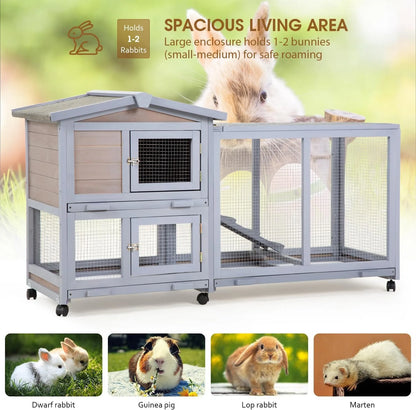 Rabbit Hutch Wooden Rabbit Cage Two Layers Chicken Coop Outdoor Indoor Bunny Cage Guinea Pig Cage Waterproof Roof Bu