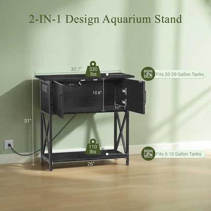 20-29 Gallon Fish Tank Stand with Cabinet for Fish Tank Accessories Storage, Metal Double Aquarium Stand, 30.71&
