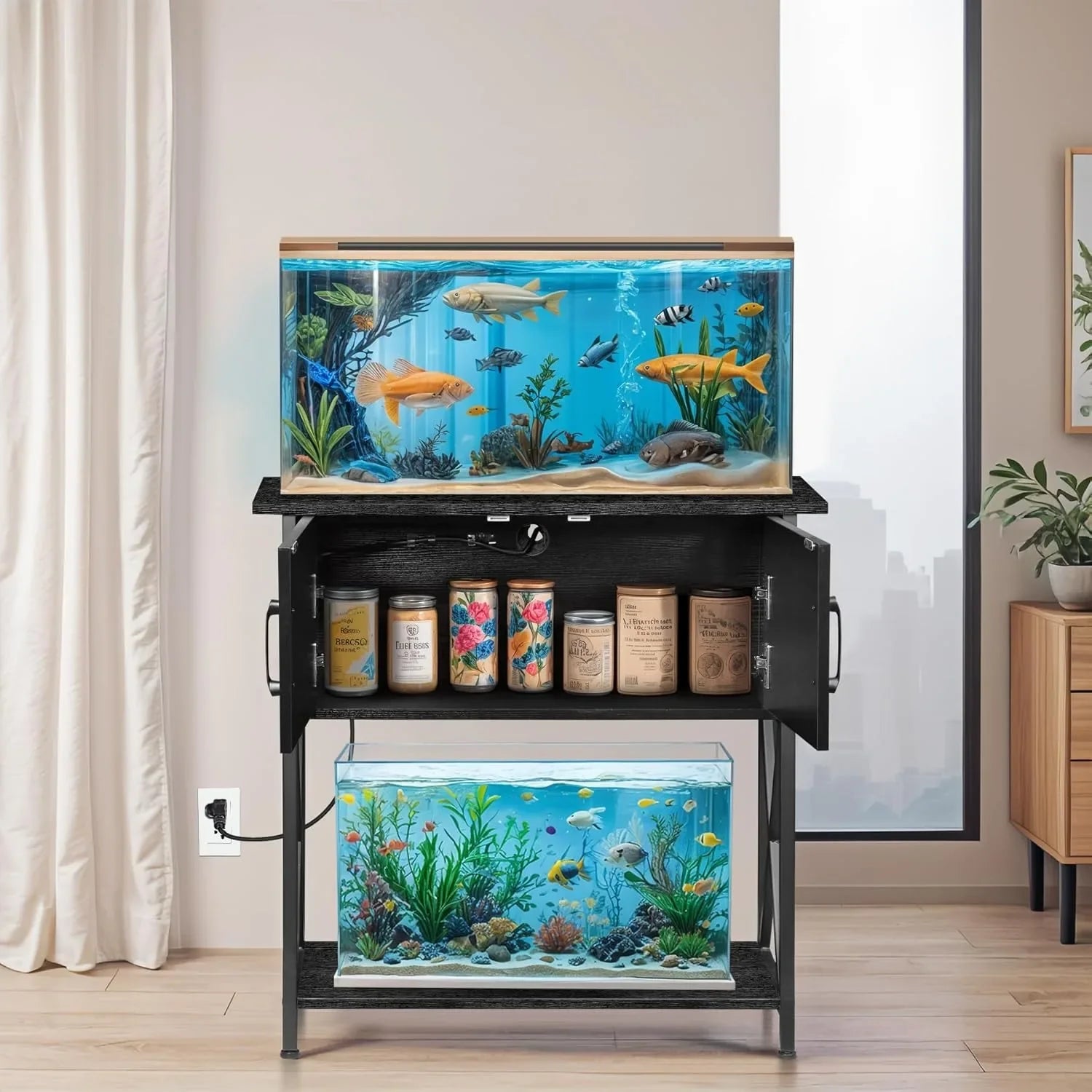 20-29 Gallon Fish Tank Stand with Cabinet for Fish Tank Accessories Storage, Metal Double Aquarium Stand, 30.71&