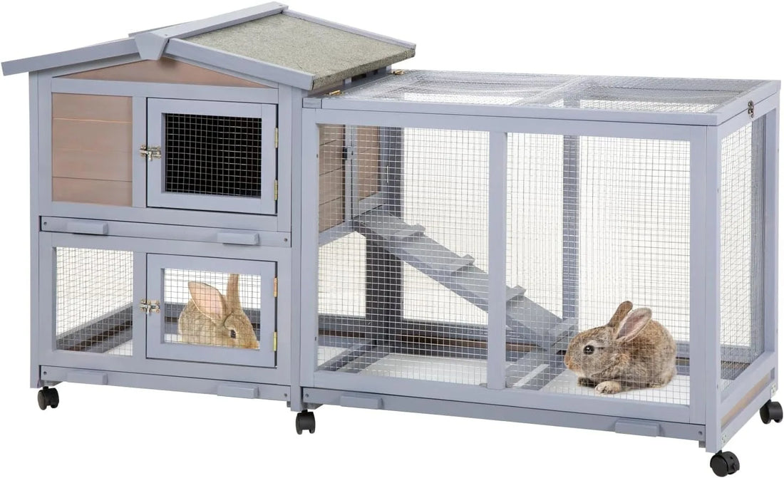 Rabbit Hutch Wooden Rabbit Cage Two Layers Chicken Coop Outdoor Indoor Bunny Cage Guinea Pig Cage Waterproof Roof Bu