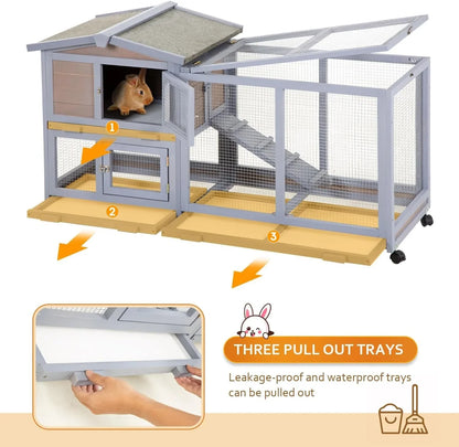 Rabbit Hutch Wooden Rabbit Cage Two Layers Chicken Coop Outdoor Indoor Bunny Cage Guinea Pig Cage Waterproof Roof Bu