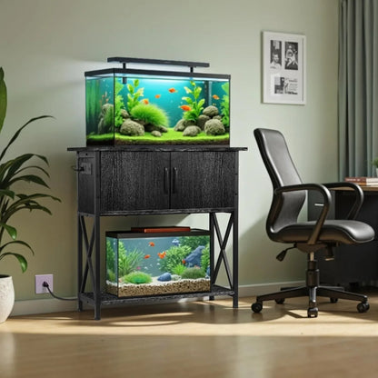 20-29 Gallon Fish Tank Stand with Cabinet for Fish Tank Accessories Storage, Metal Double Aquarium Stand, 30.71&