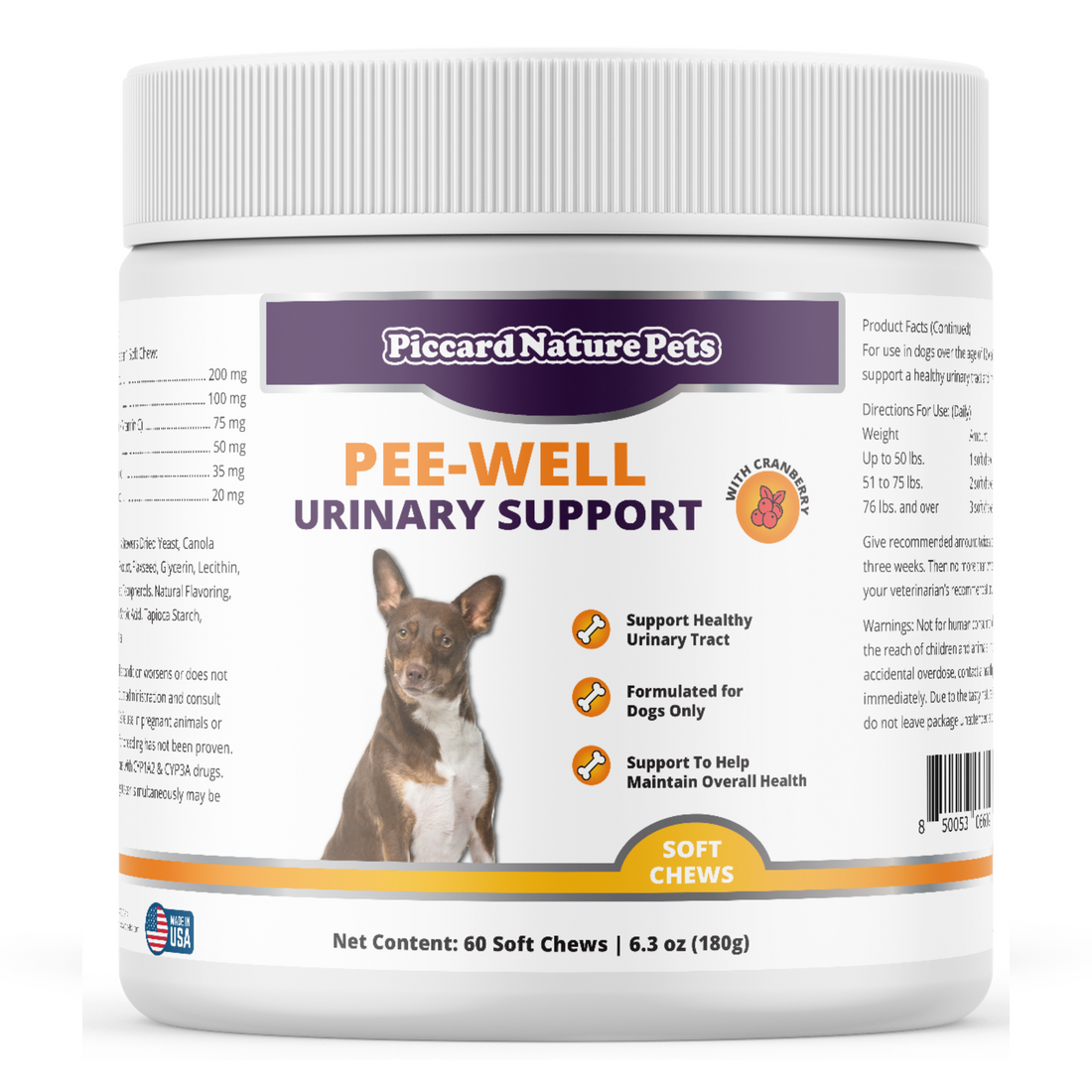 PiccardNaturePets Pee-Well Urinary Bladder Support Soft Chews for Dogs 60 Count