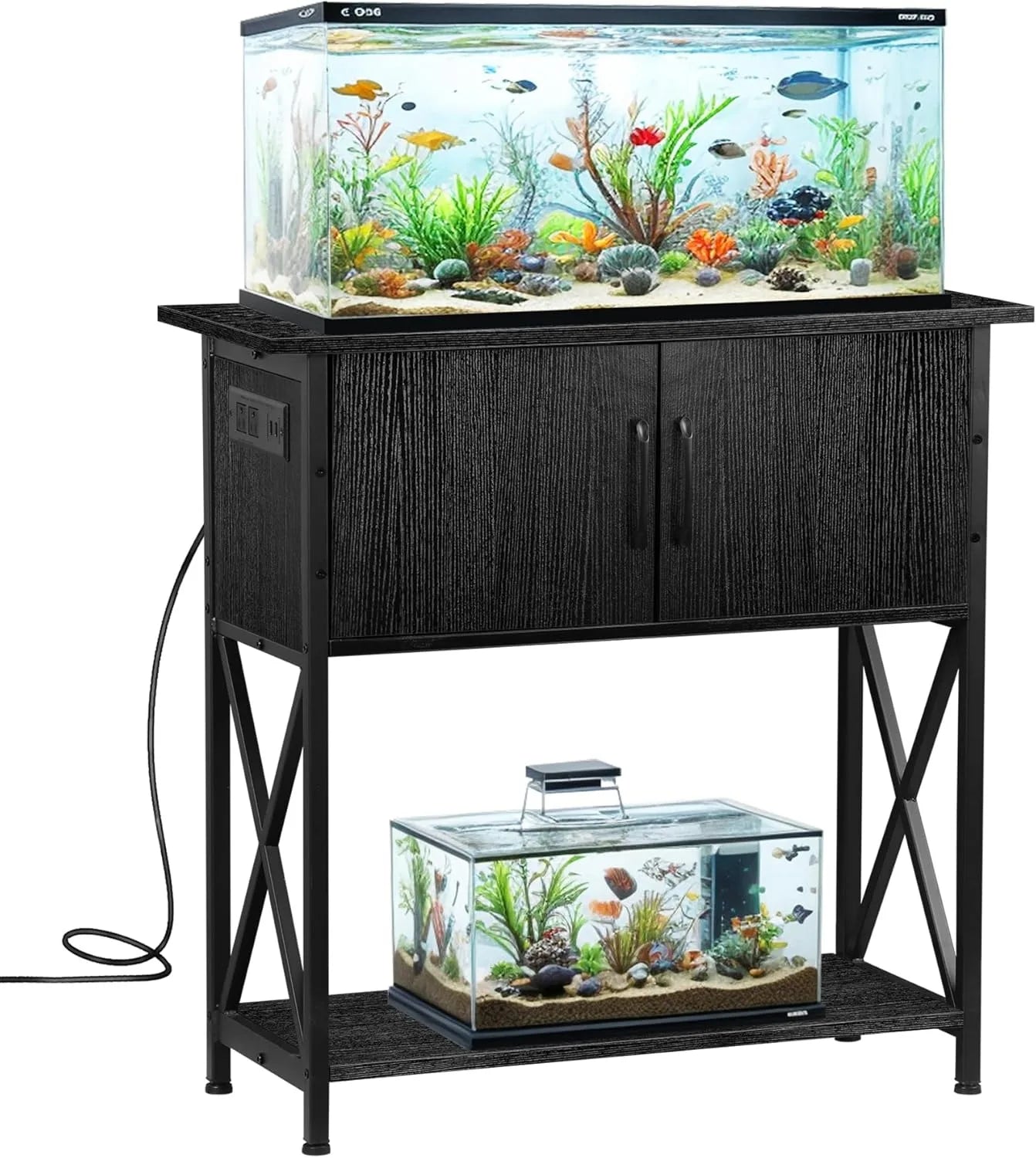 20-29 Gallon Fish Tank Stand with Cabinet for Fish Tank Accessories Storage, Metal Double Aquarium Stand, 30.71&
