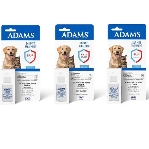 Adams Ear Mite Treatment for Dogs &amp; Cats 0.5oz Kills Mites Fast Soothes Pet Ear 3PCK