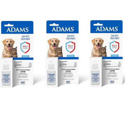 Adams Ear Mite Treatment for Dogs &amp; Cats 0.5oz Kills Mites Fast Soothes Pet Ear 3PCK