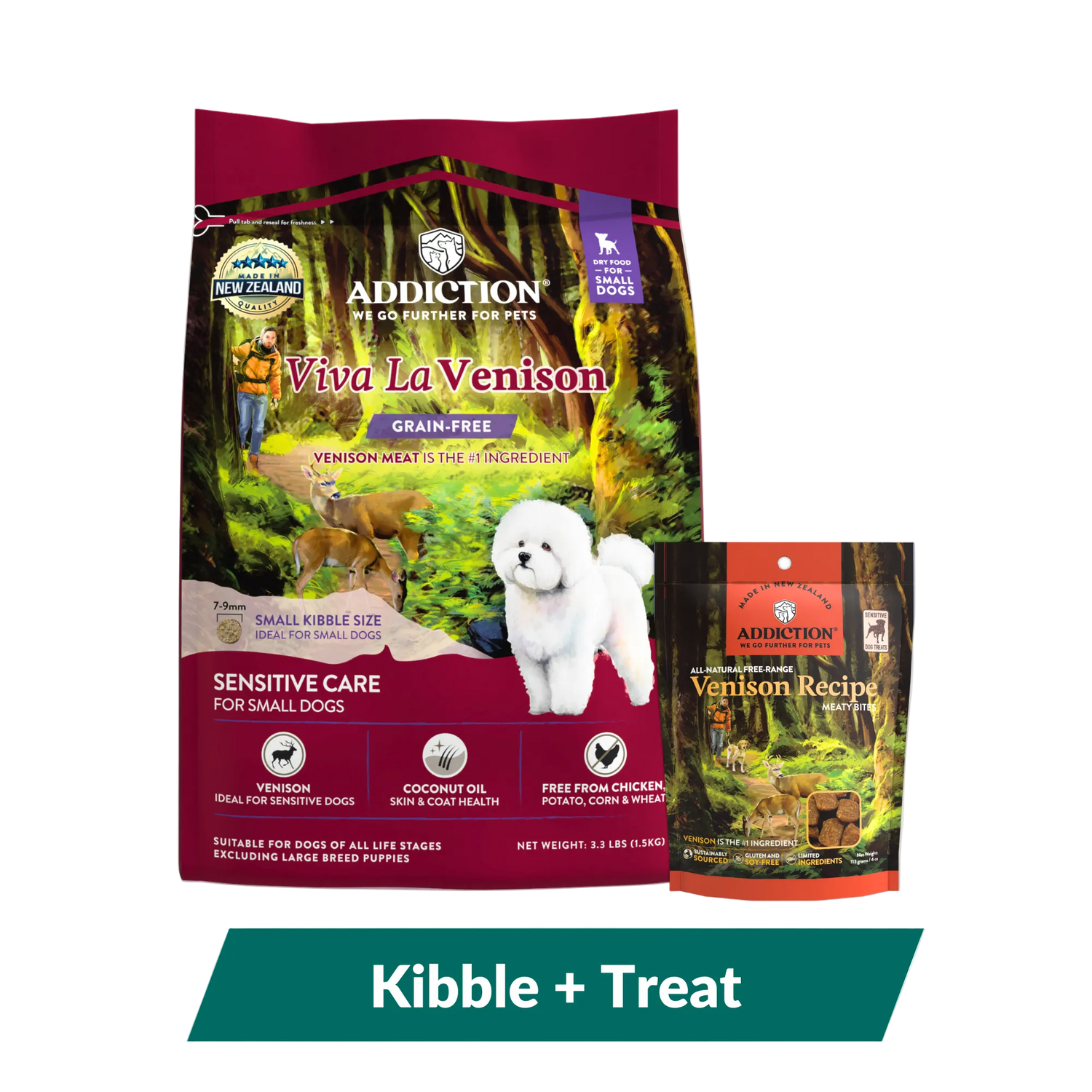Addiction Viva La Venison Small Breed Dog Food &amp; Meaty Bites Treats Bundle