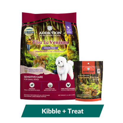 Addiction Viva La Venison Small Breed Dog Food &amp; Meaty Bites Treats Bundle