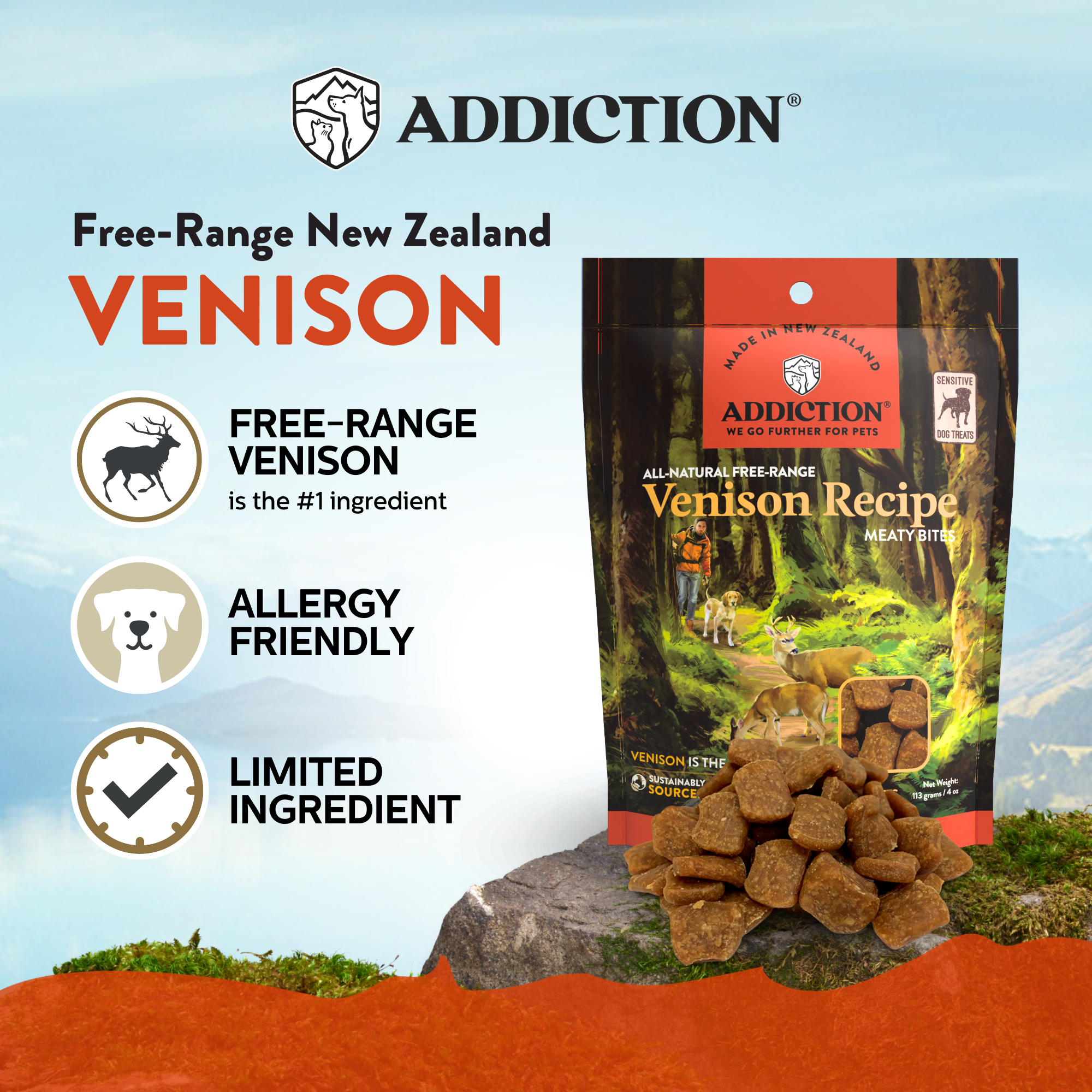 Addiction Viva La Venison Small Breed Dog Food &amp; Meaty Bites Treats Bundle