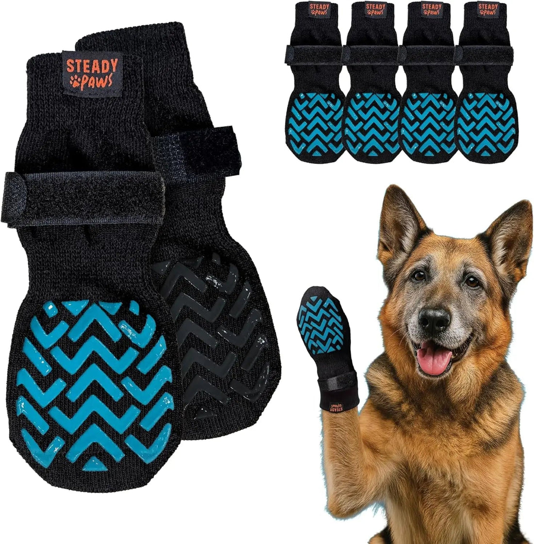 Anti-Slip Dog Socks with Straps, Breathable &amp; Washable – 4 Pack (XS–XXL)