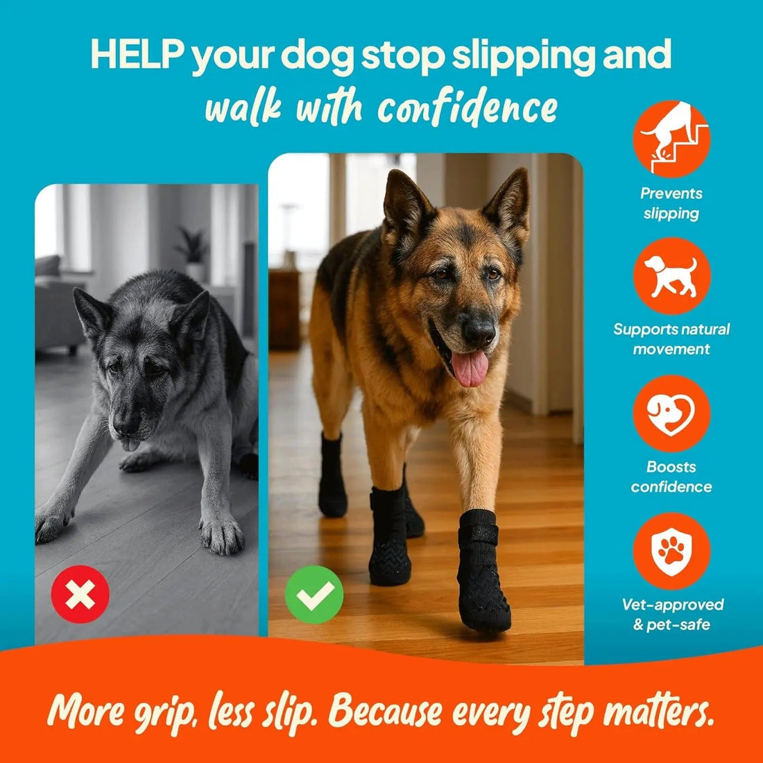 Anti-Slip Dog Socks with Straps, Breathable &amp; Washable – 4 Pack (XS–XXL)