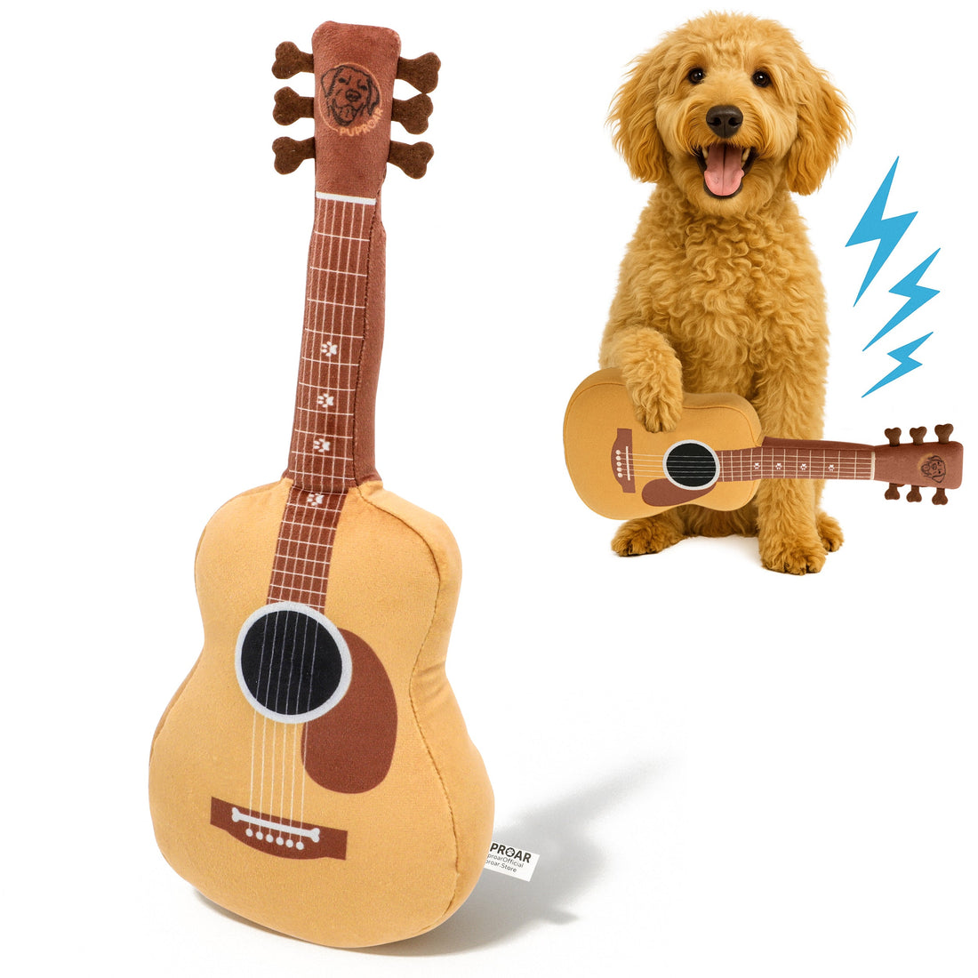 PUPROAR Guitar Dog Toy | Cute Squeaky Plush Dog Toy with Crinkle