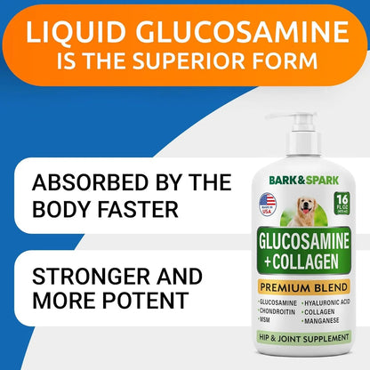 BARK&amp;SPARK Liquid or Chews Glucosamine Joint Supplement for Dogs Mobility