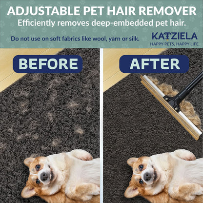 Katziela DuoSweep Broom – Dual-Sided Pet Hair Remover with Metal &amp; Rubber Blade