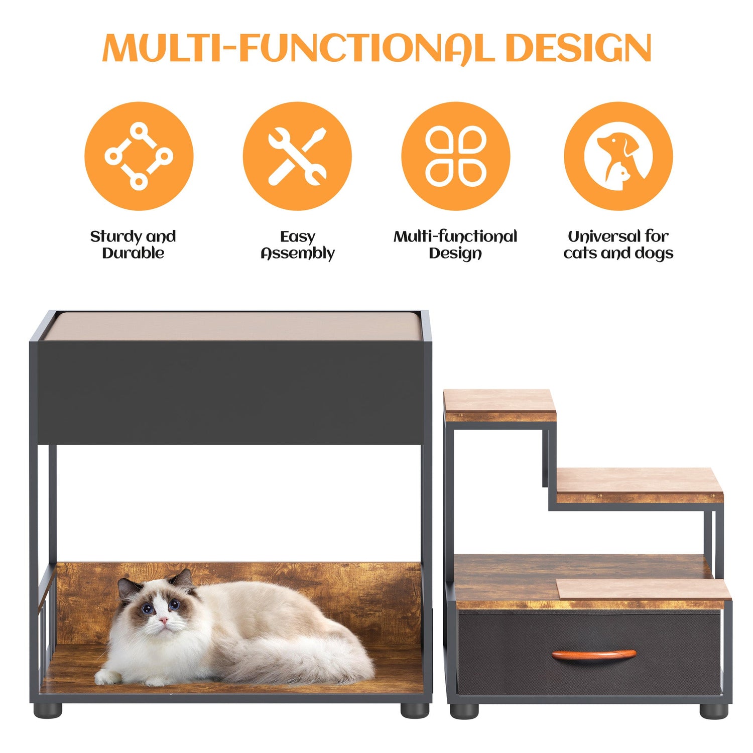 Pet Step Window Perch,Bunk Beds Window Perch for Dogs Bedside Lounge Elevated Dog Bed Multi-Level Platform with sponge Vintage