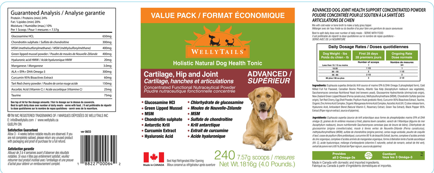 WellyTails Cartilage, Hip &amp; Joint Dog ADVANCED (original Rx formula updated)