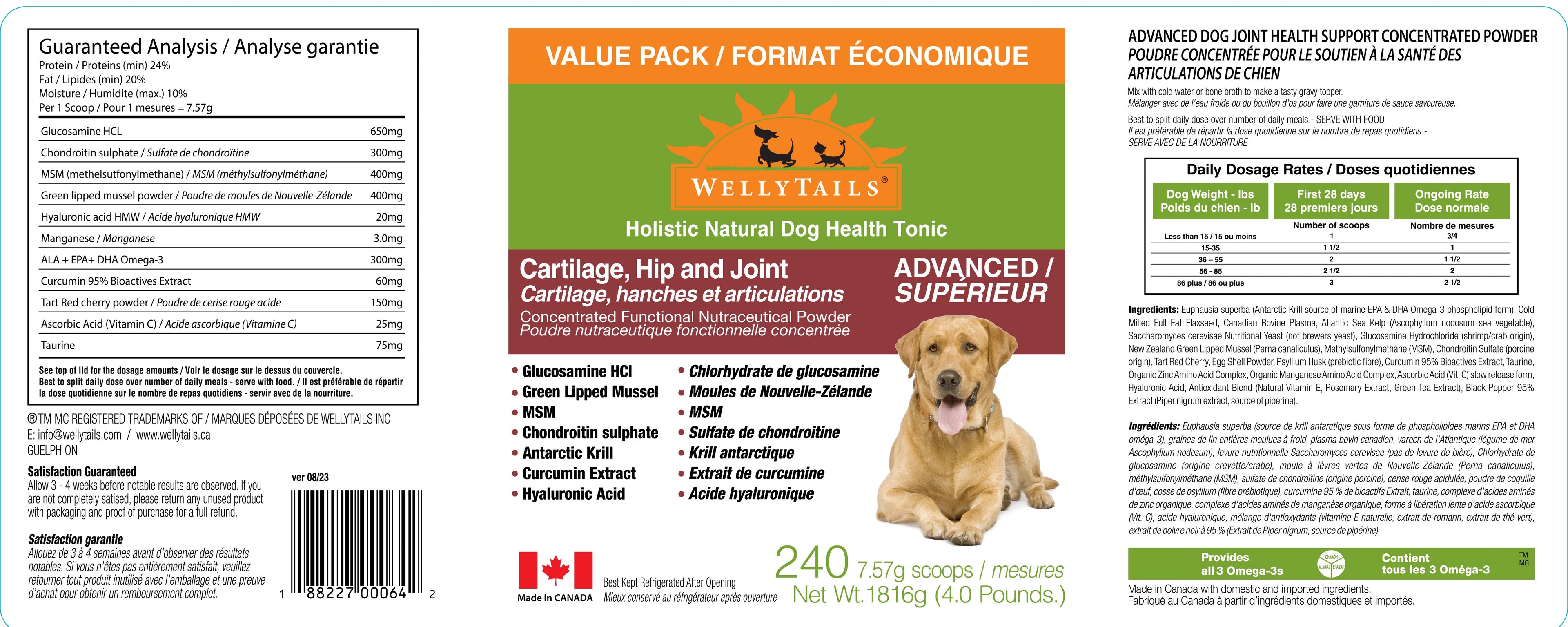 WellyTails Cartilage, Hip &amp; Joint Dog ADVANCED (original Rx formula updated)