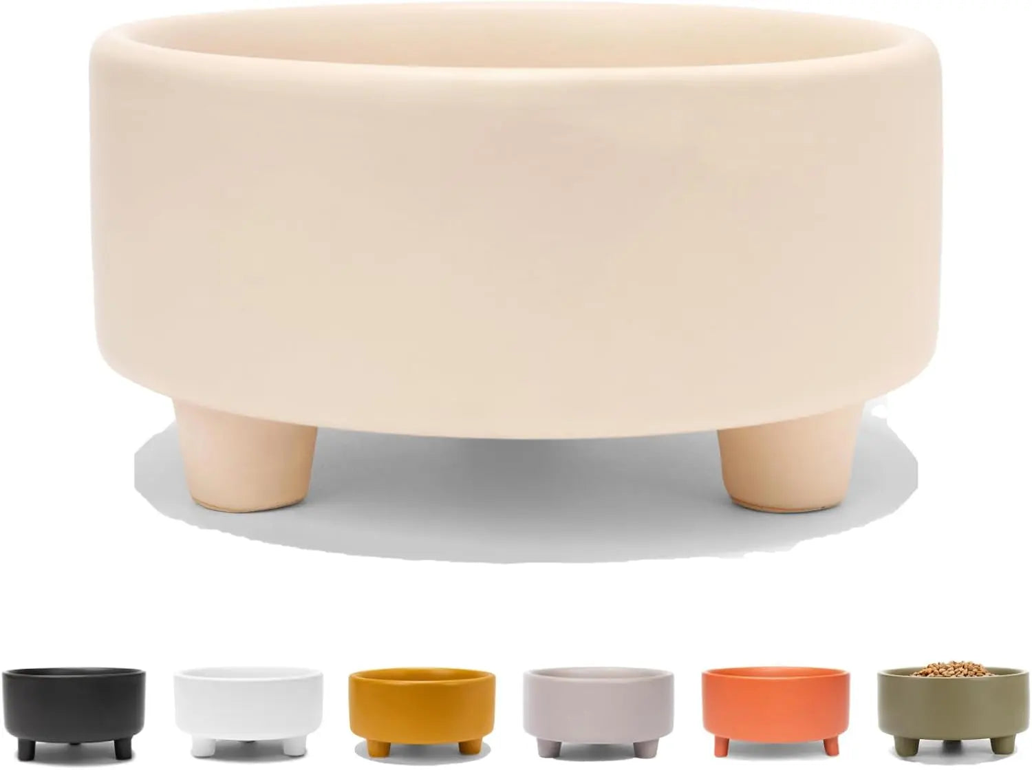 Ceramic Cat &amp; Dog Pet Bowl, Elevated Stoneware Feeder, Dishwasher Safe