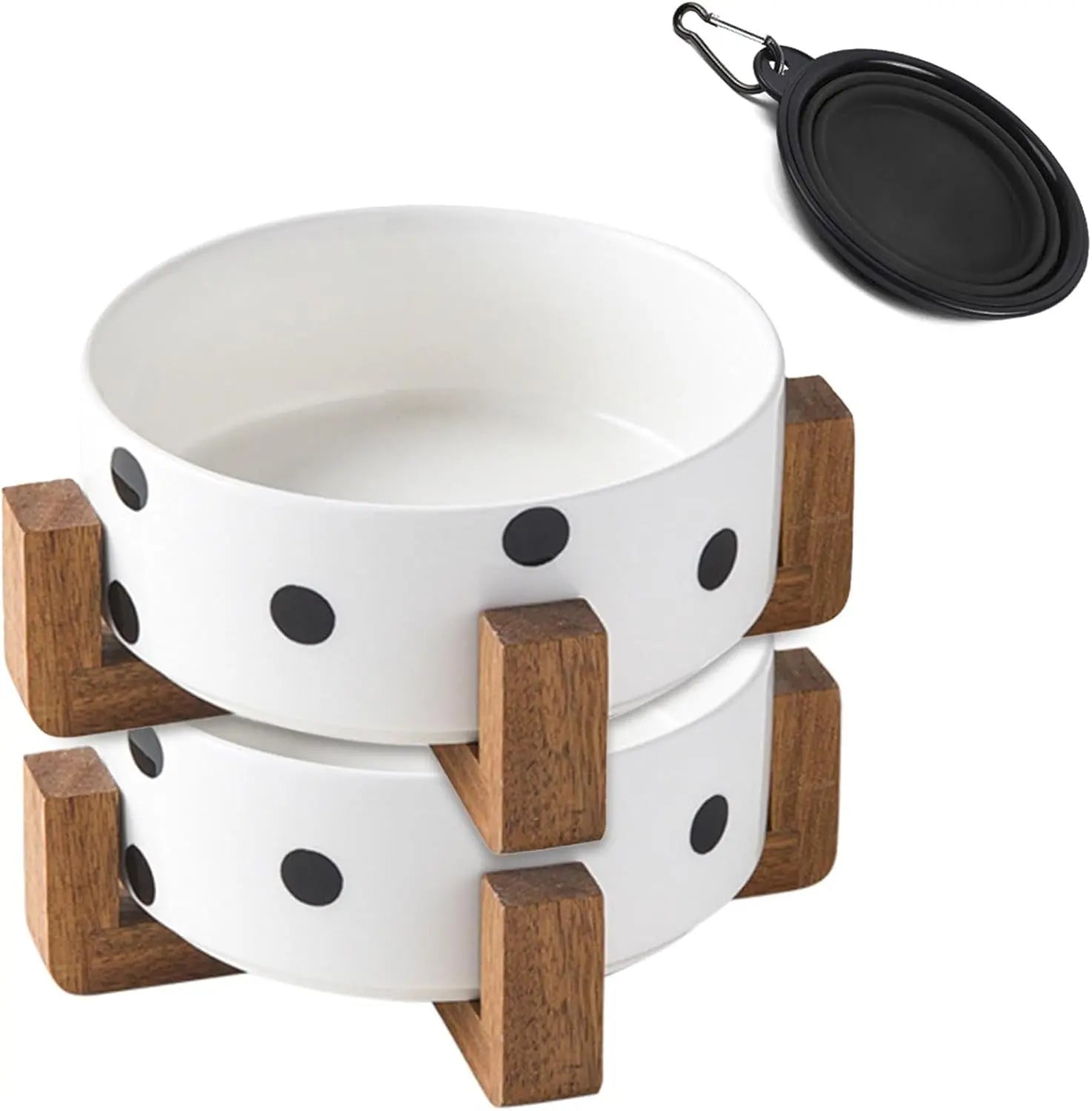 Ceramic Cat &amp; Small Dog Bowl Set with Stand 13.5oz Non Slip Double