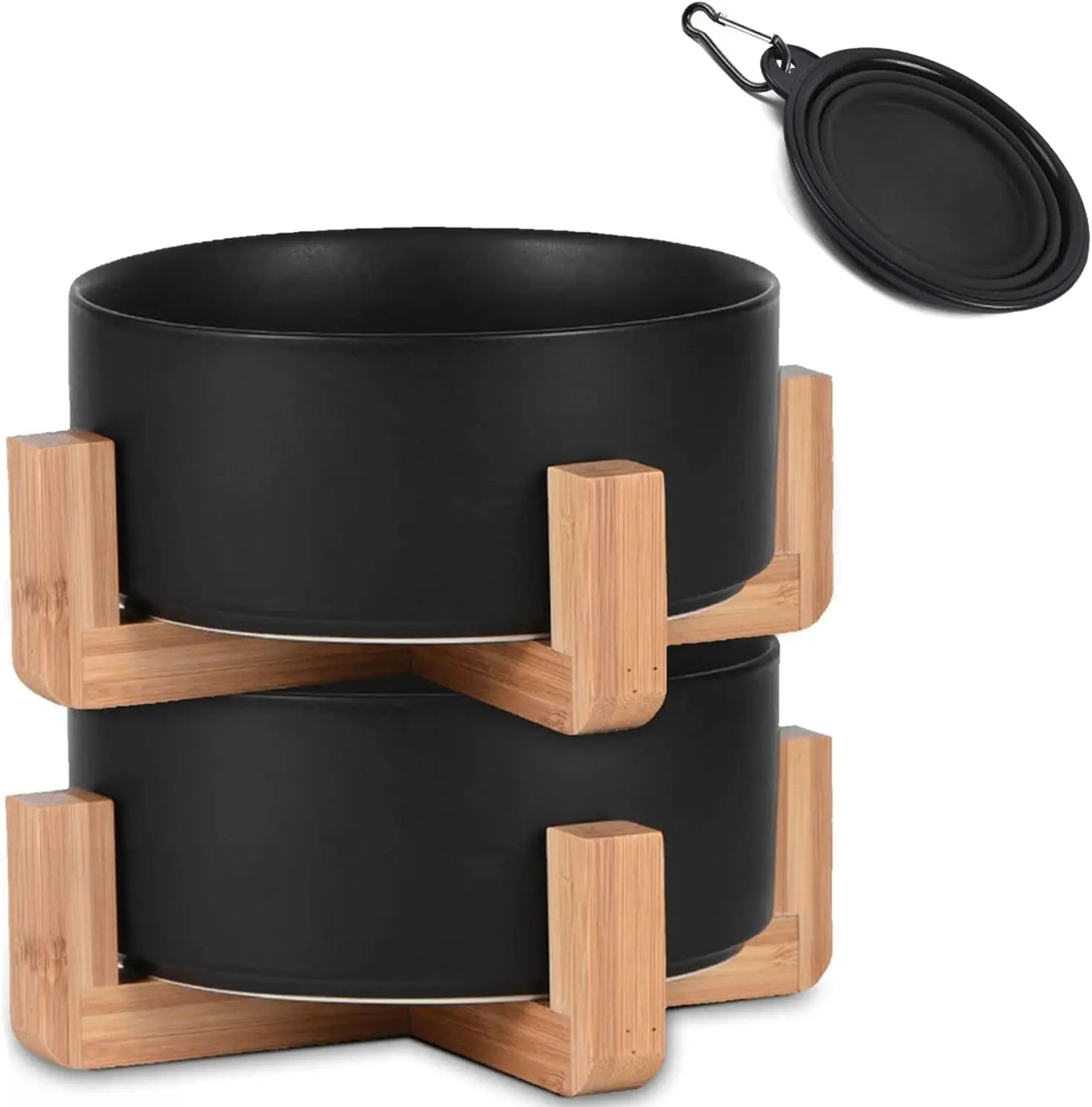 Ceramic Cat &amp; Small Dog Bowl Set with Stand 13.5oz Non Slip Double