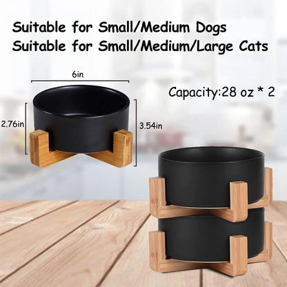 Ceramic Cat &amp; Small Dog Bowl Set with Stand 13.5oz Non Slip Double