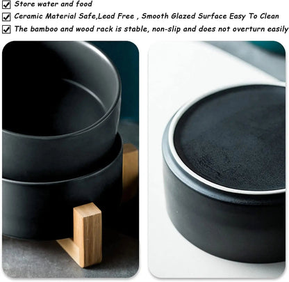 Ceramic Cat &amp; Small Dog Bowl Set with Stand 13.5oz Non Slip Double