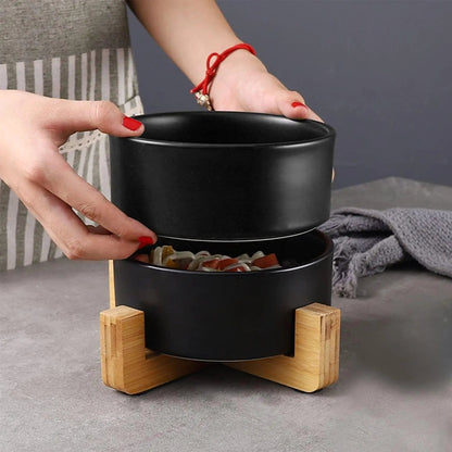 Ceramic Cat &amp; Small Dog Bowl Set with Stand 13.5oz Non Slip Double