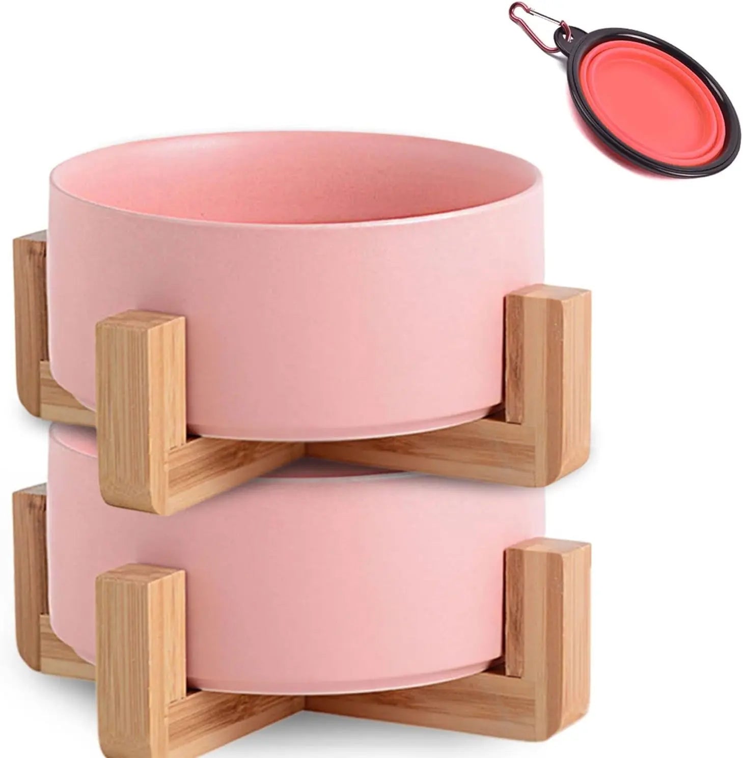 Ceramic Cat &amp; Small Dog Bowl Set with Stand 13.5oz Non Slip Double