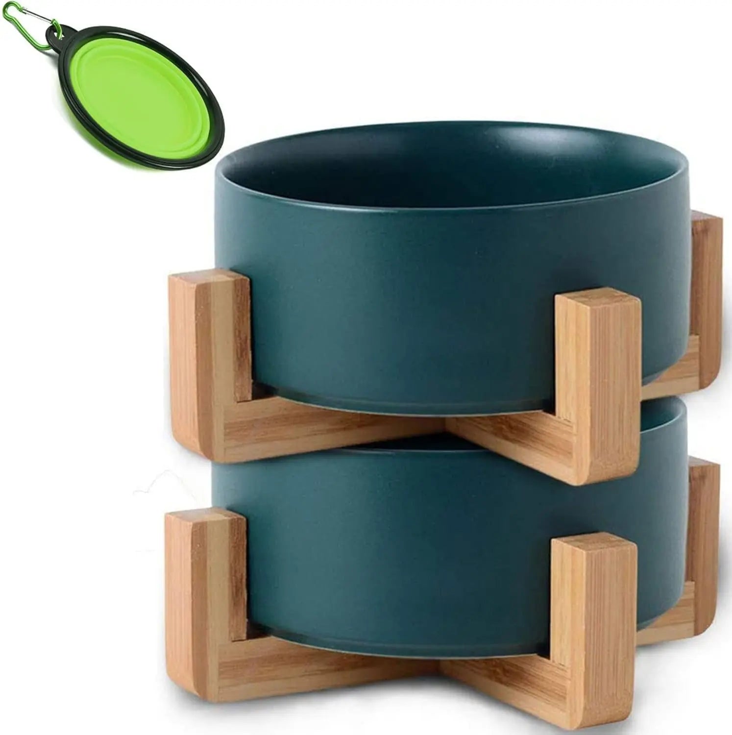 Ceramic Cat &amp; Small Dog Bowl Set with Stand 13.5oz Non Slip Double
