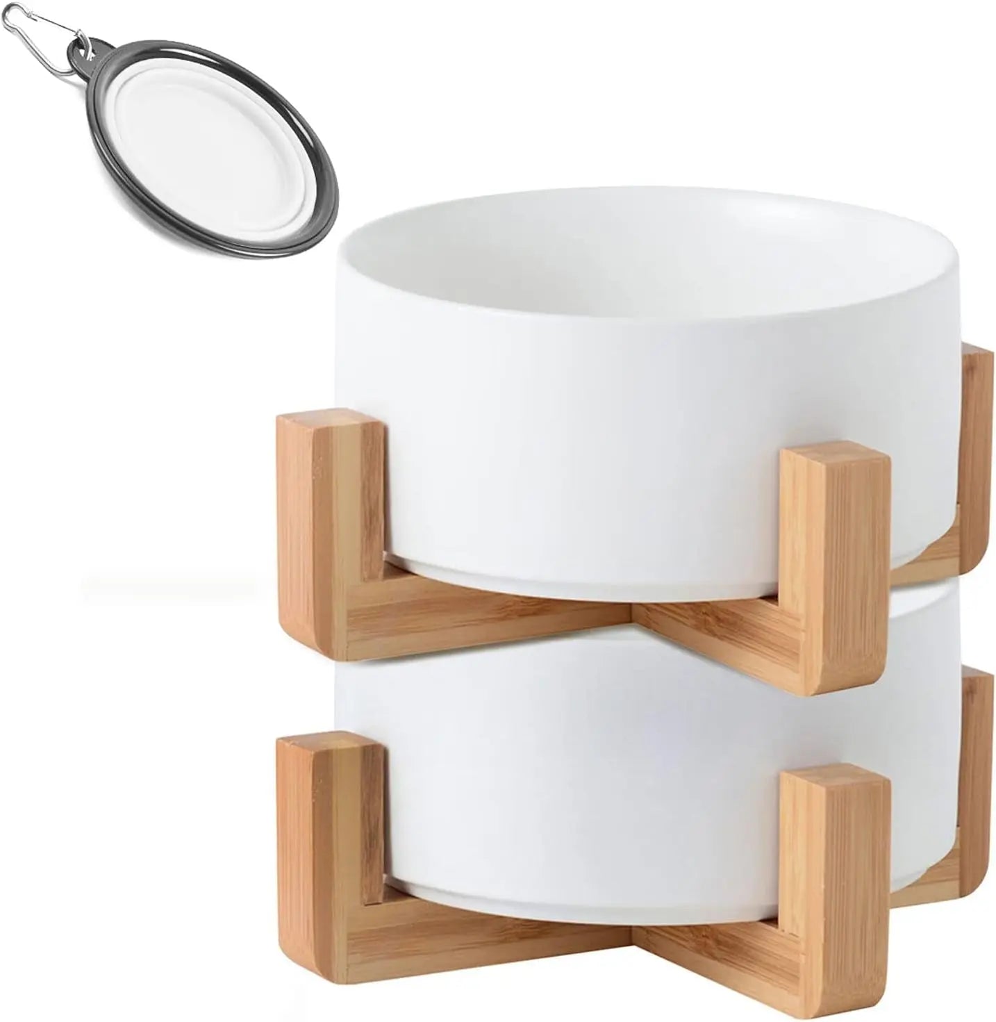Ceramic Cat &amp; Small Dog Bowl Set with Stand 13.5oz Non Slip Double