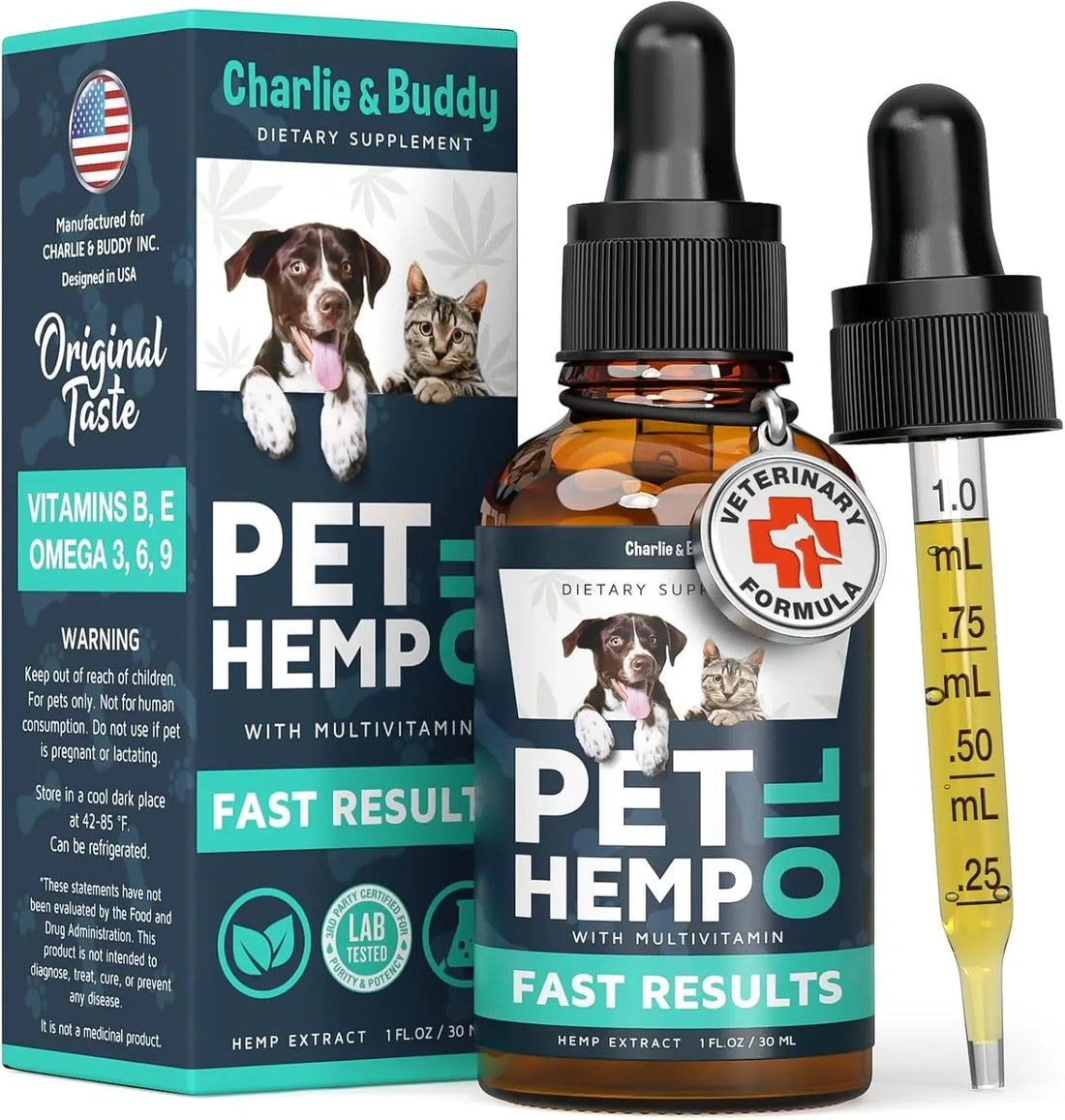 Charlie &amp; Buddy Hemp Oil for Dogs &amp; Cats, Calming &amp; Joint Support