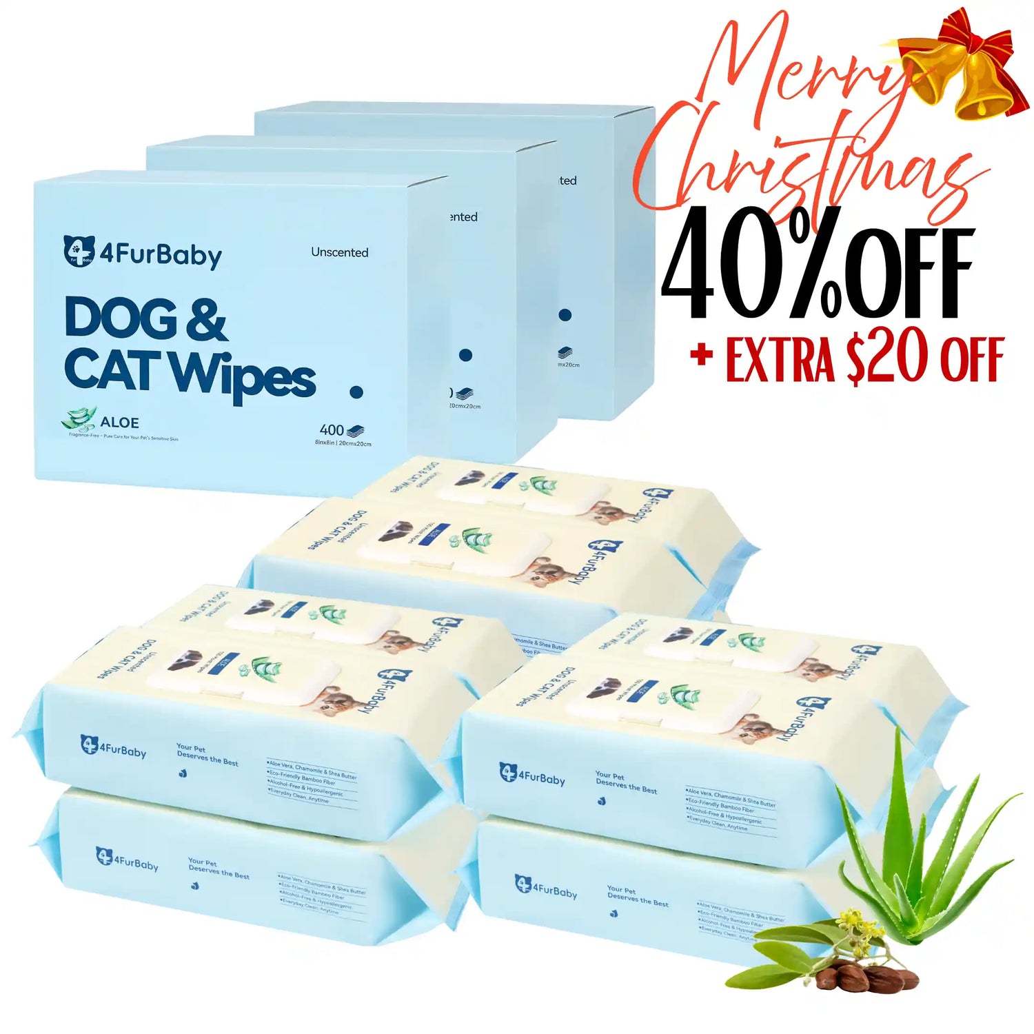 4FurBaby Dog &amp; Cat Grooming Wipes, Plant-Based, Hypoallergenic, 400 Count