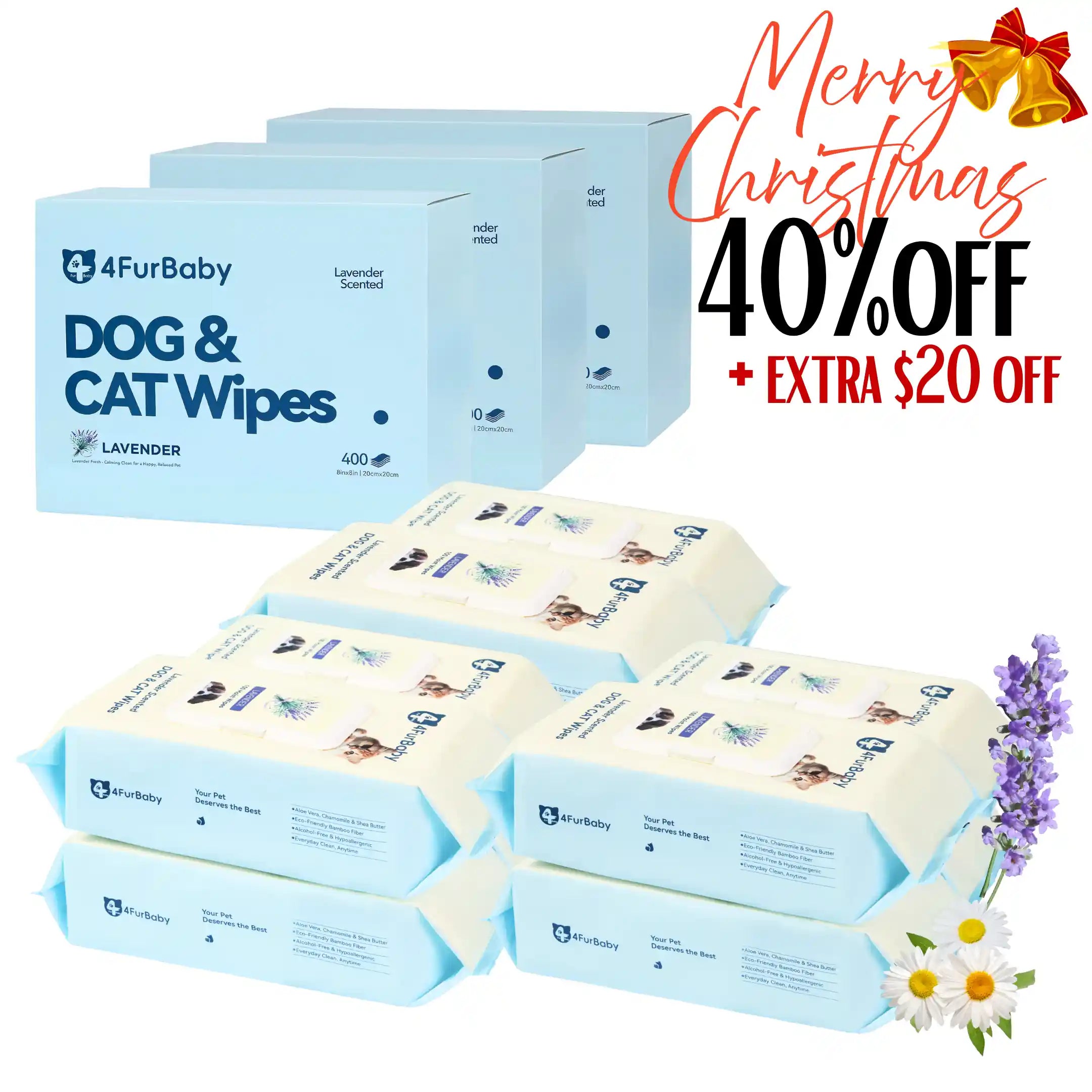 4FurBaby Dog &amp; Cat Grooming Wipes, Plant-Based, Hypoallergenic, 400 Count