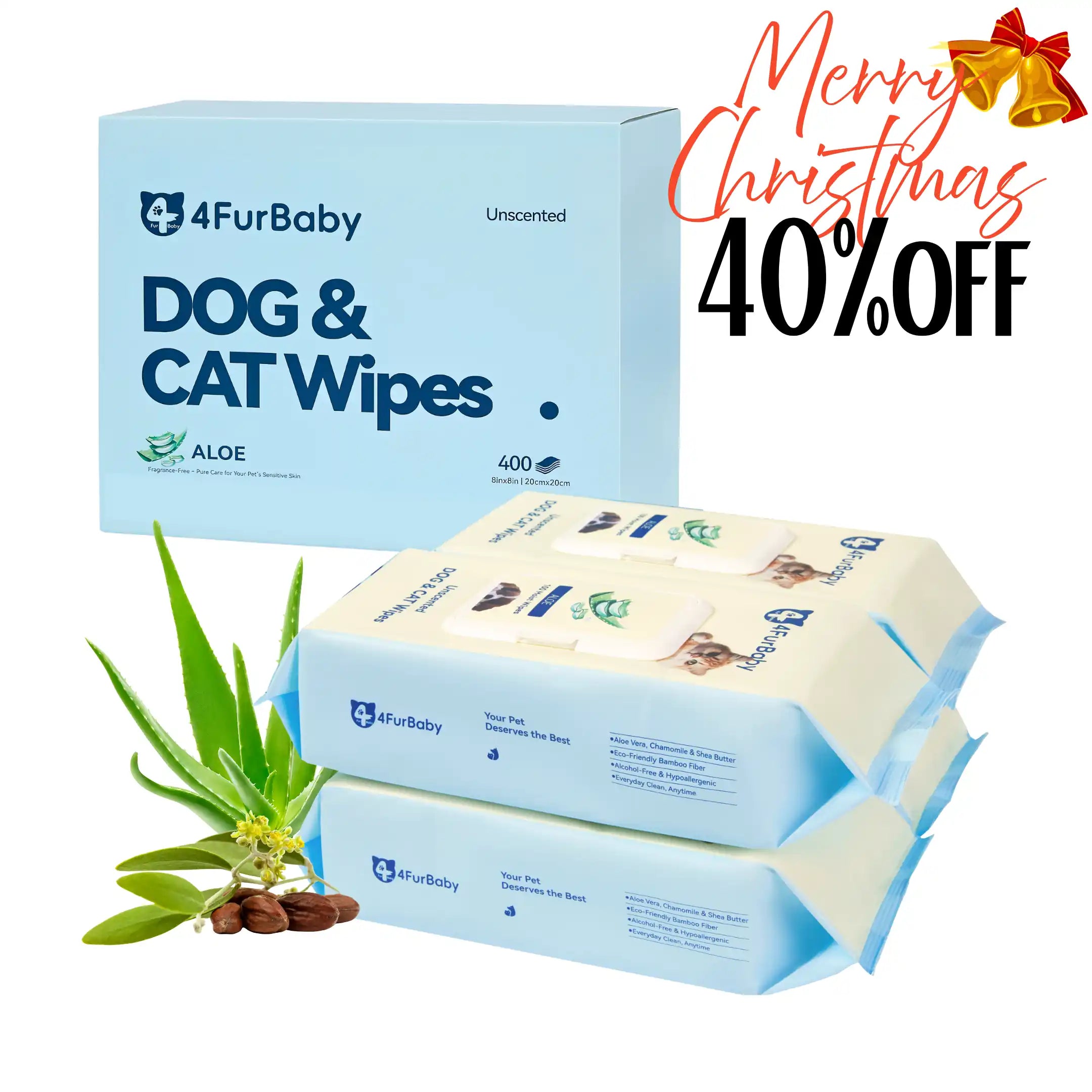 4FurBaby Dog &amp; Cat Grooming Wipes, Plant-Based, Hypoallergenic, 400 Count