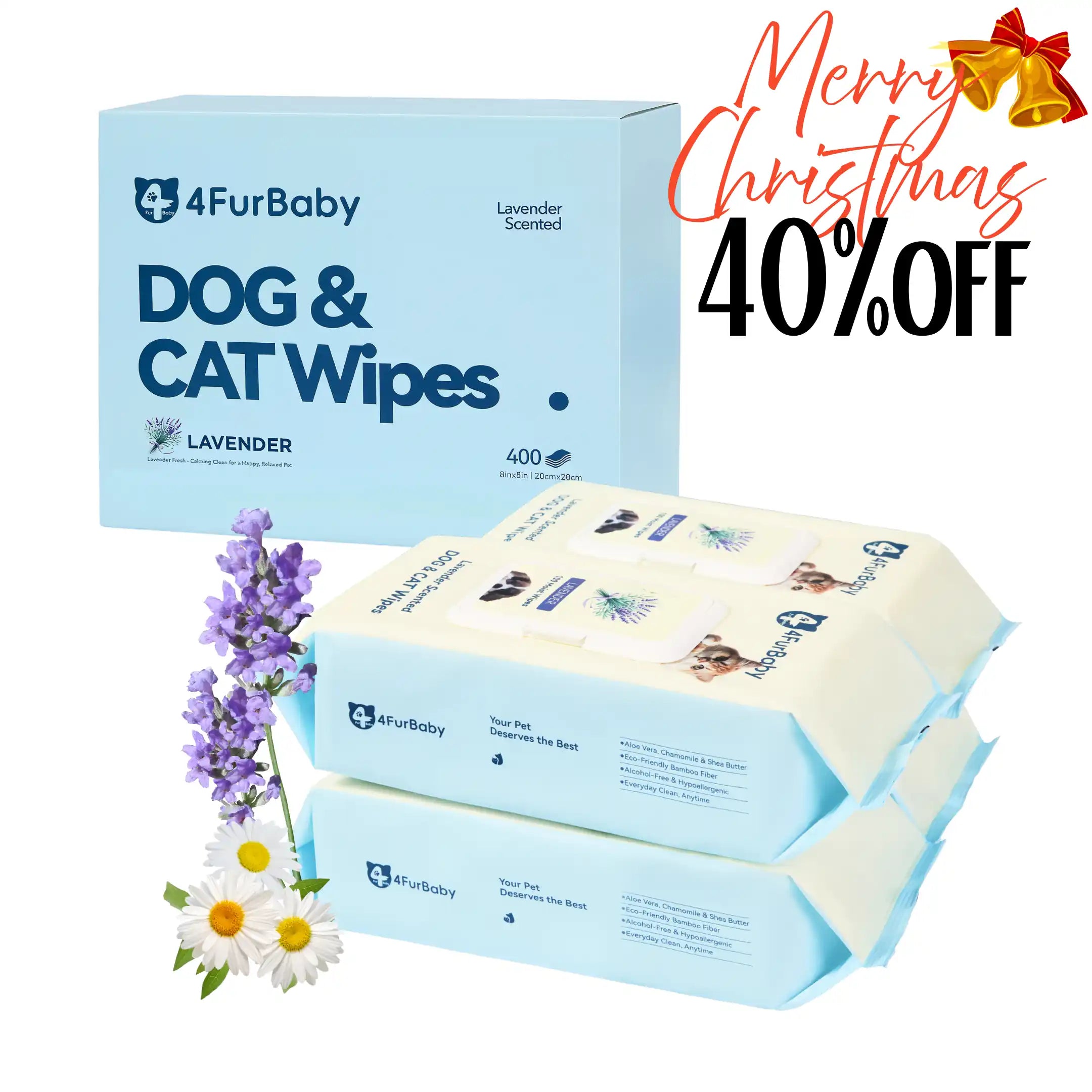 4FurBaby Dog &amp; Cat Grooming Wipes, Plant-Based, Hypoallergenic, 400 Count