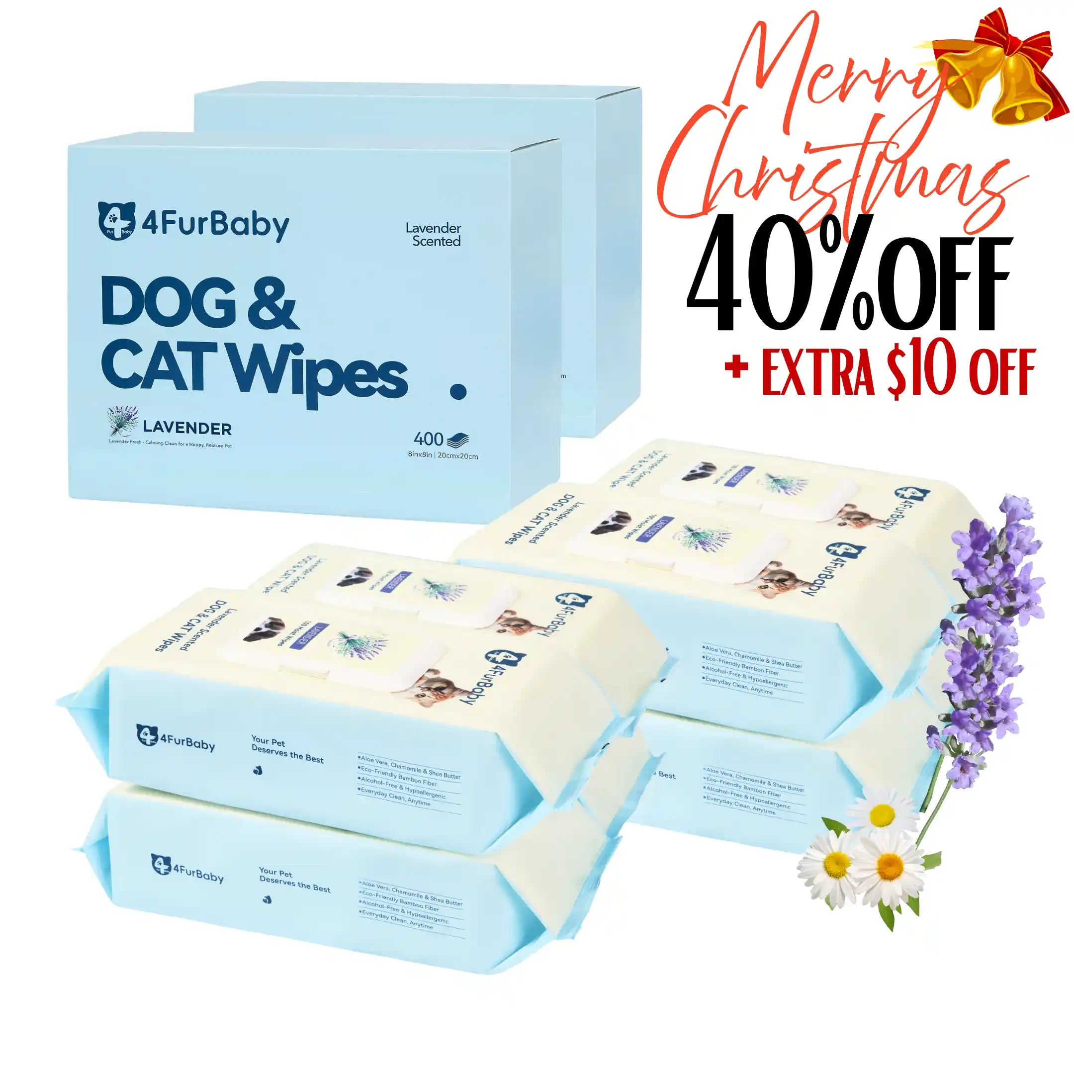 4FurBaby Dog &amp; Cat Grooming Wipes, Plant-Based, Hypoallergenic, 400 Count