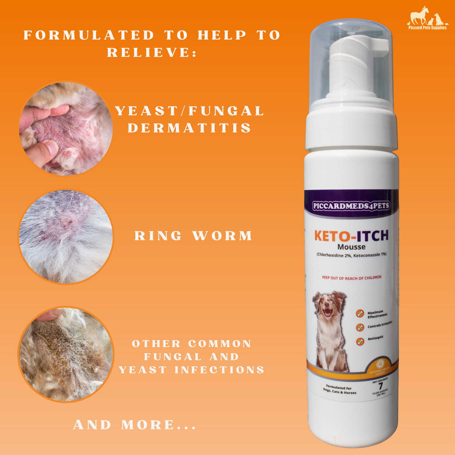 Piccardmeds4pets Keto-Itch Plus Antiseptic Mousse for Cats &amp; Dogs 7 oz. + FREE Bandana!