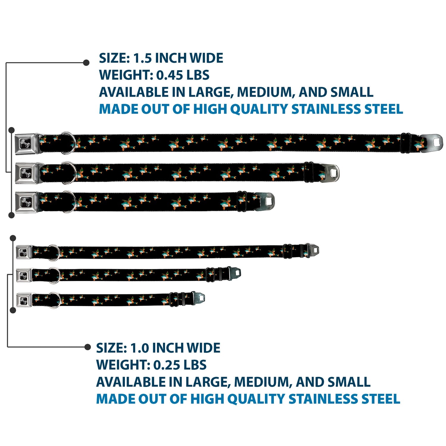 Dog Bone Seatbelt Buckle Collar - Flying Mallards Black