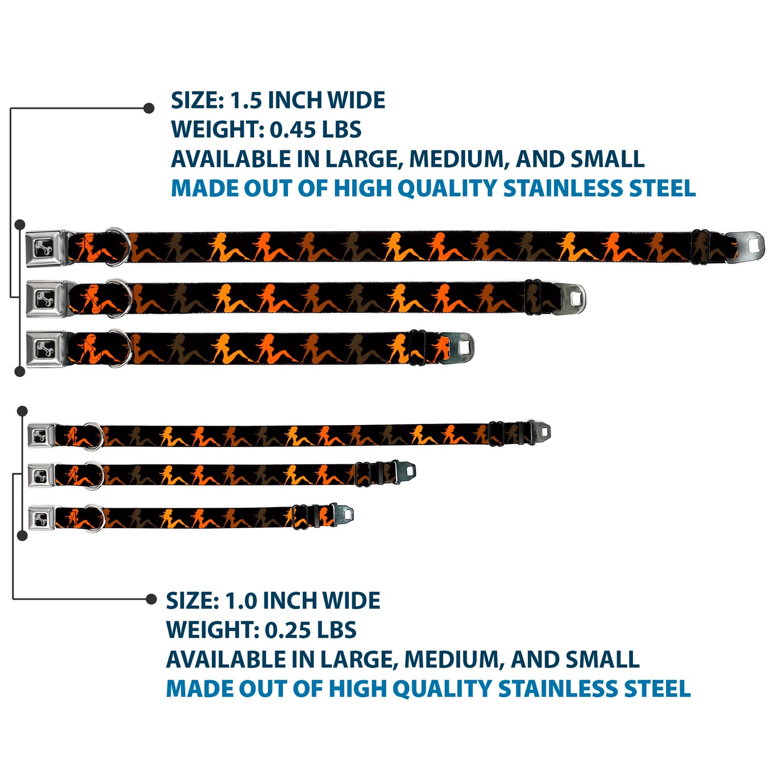 Dog Bone Seatbelt Buckle Collar - Mud Flap Girl Repeat Black/Orange Fade