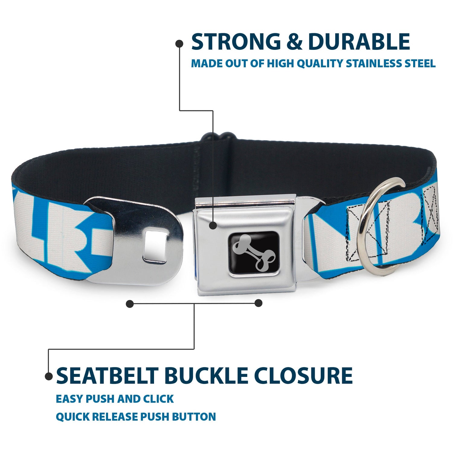 Dog Bone Seatbelt Buckle Collar - BUCKLE-DOWN Shapes Turquoise/White