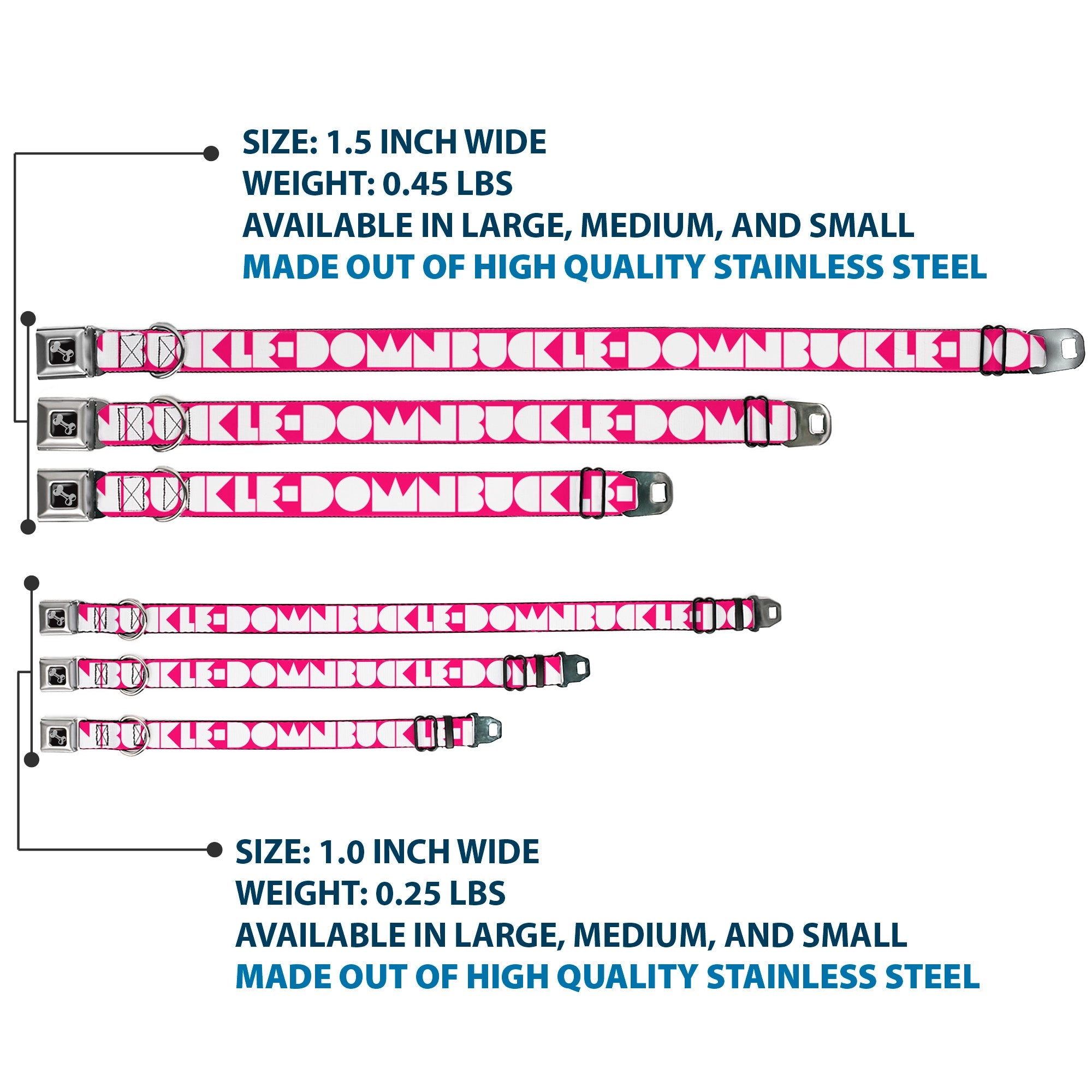 Dog Bone Seatbelt Buckle Collar - BUCKLE-DOWN Shapes Hot Pink/White