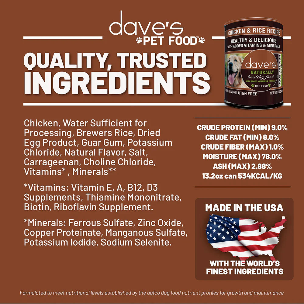 Dave’s Naturally Healthy Chicken &amp; Rice Recipe Wet Dog Food (13.2oz)