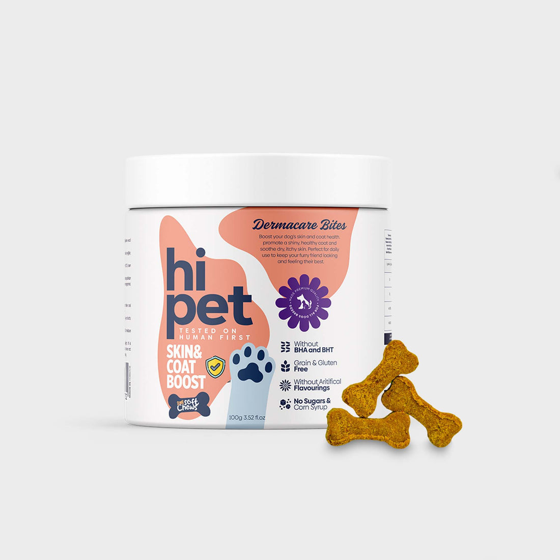 HiPet Dermacare Bites - Skin &amp; Coat Chewable Tablets for Dogs
