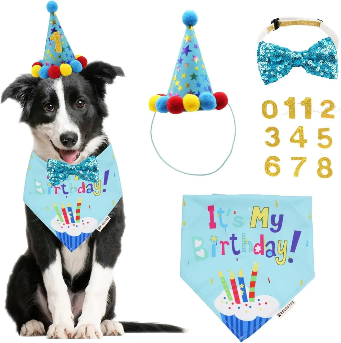 Dog Birthday Bandana, Party Hat &amp; Bow Tie Set for Small- Large Dogs