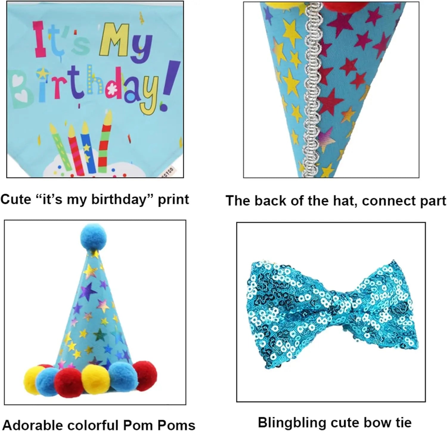 Dog Birthday Bandana, Party Hat &amp; Bow Tie Set for Small- Large Dogs