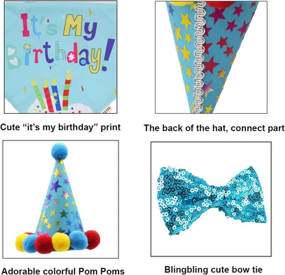 Dog Birthday Bandana, Party Hat &amp; Bow Tie Set for Small- Large Dogs