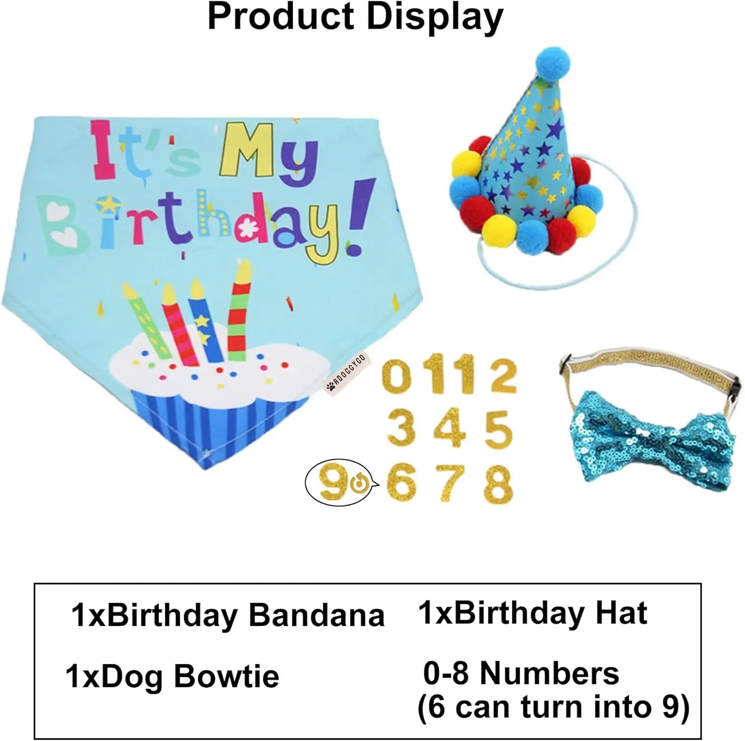 Dog Birthday Bandana, Party Hat &amp; Bow Tie Set for Small- Large Dogs