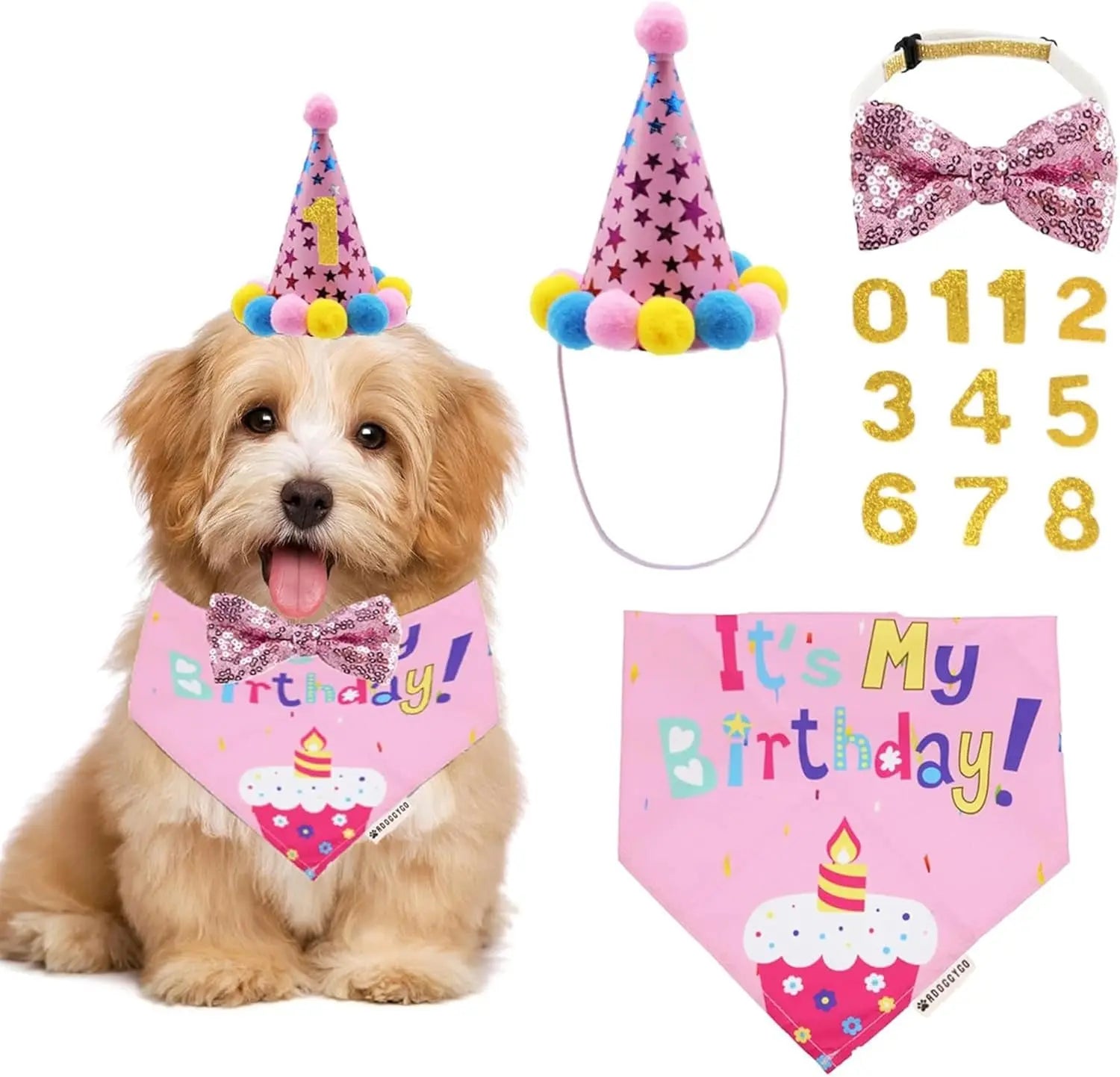 Dog Birthday Bandana, Party Hat &amp; Bow Tie Set for Small- Large Dogs