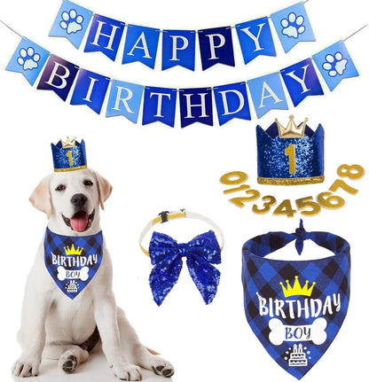 Dog Birthday Bandana, Party Hat &amp; Bow Tie Set for Small- Large Dogs