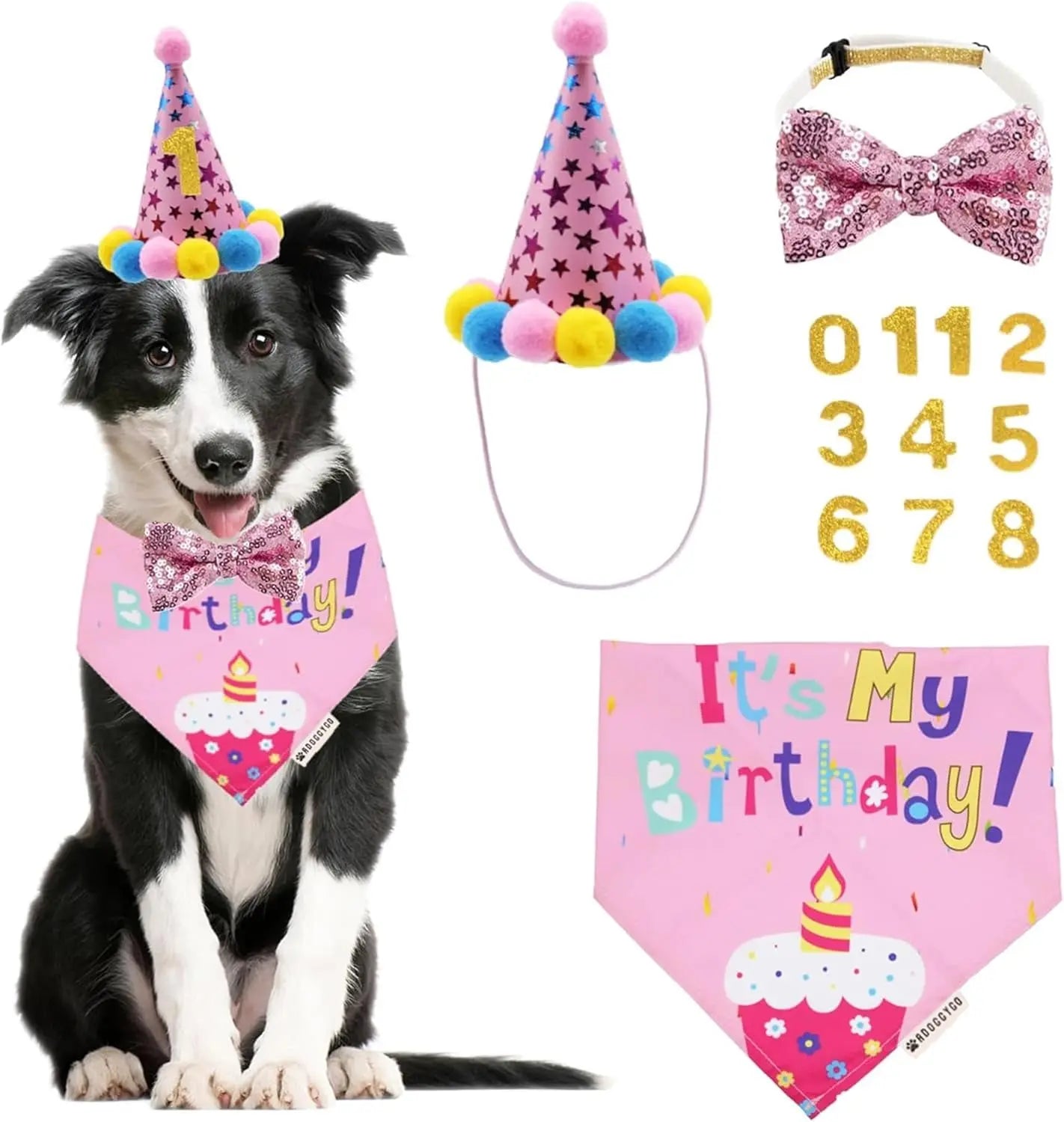 Dog Birthday Bandana, Party Hat &amp; Bow Tie Set for Small- Large Dogs